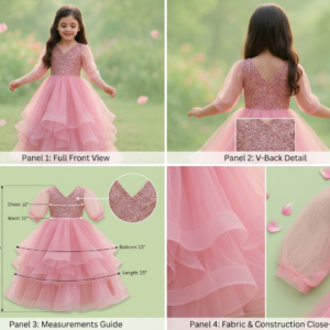 Girls Pink Party Wear Frock